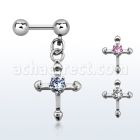 bber19 316l steel helix barbell with small cross w prong cz