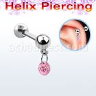 bber5 316l steel helix barbell w 4mm balls 5mm dangling cz