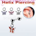 bber81 316l steel helix barbell w 4mm ball dangling butterfly