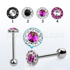 bbfc8xb 316l steel tongue barbell w 2 color ferido crystal top