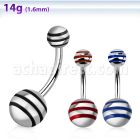 bnby 316l steel belly banana with 5 8mm striped steel ball