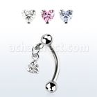 bnerv6 316l steel eyebrow banana w 3mm ball heart prong cz
