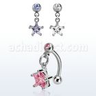 bnerzs6 steel eyebrow banana w dangling cz star 