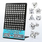 brczsh silver ear stud w clear prong assorted shaped cz stones