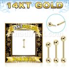 gbbb3 14k gold eyebrow barbell w thread less push in 3mm balls