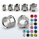 shpc 316l steel double flare flesh tunnel w a single crystal