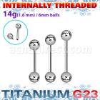ubbgin titanium g23 tongue barbell 6mm internally threaded