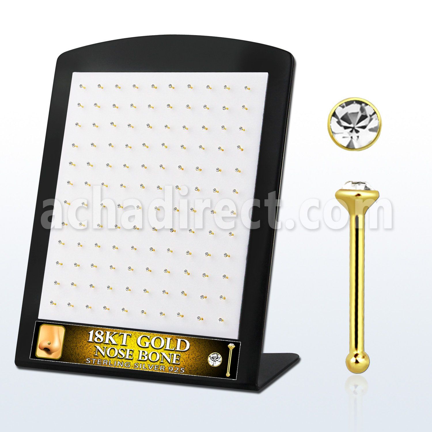 18brnrgc caja display 120 piercing nariz hueso plata esterlina 925 0 6mm oro 18 kts cristal redondos claros 1 5mm al por mayor