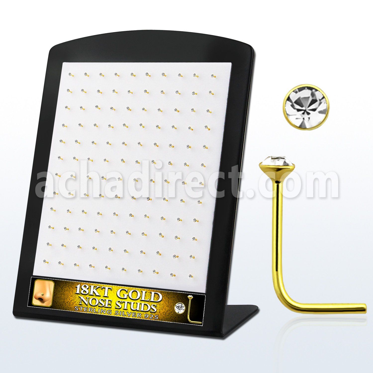 18brsrgc caja display 120 piercing nariz l plata esterlina 925 0 6mm oro 18 kts cristal redondo claro 1 5mm distribuidor