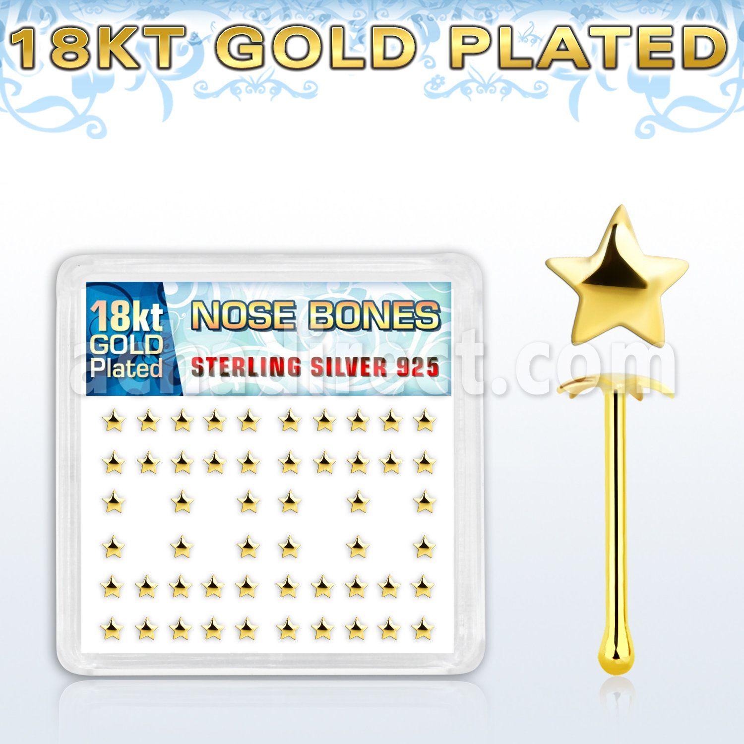 18bxvsar caja piercing nariz hueso plata 925 0 6mm estrella oro 18 kts distribuidor mayorista