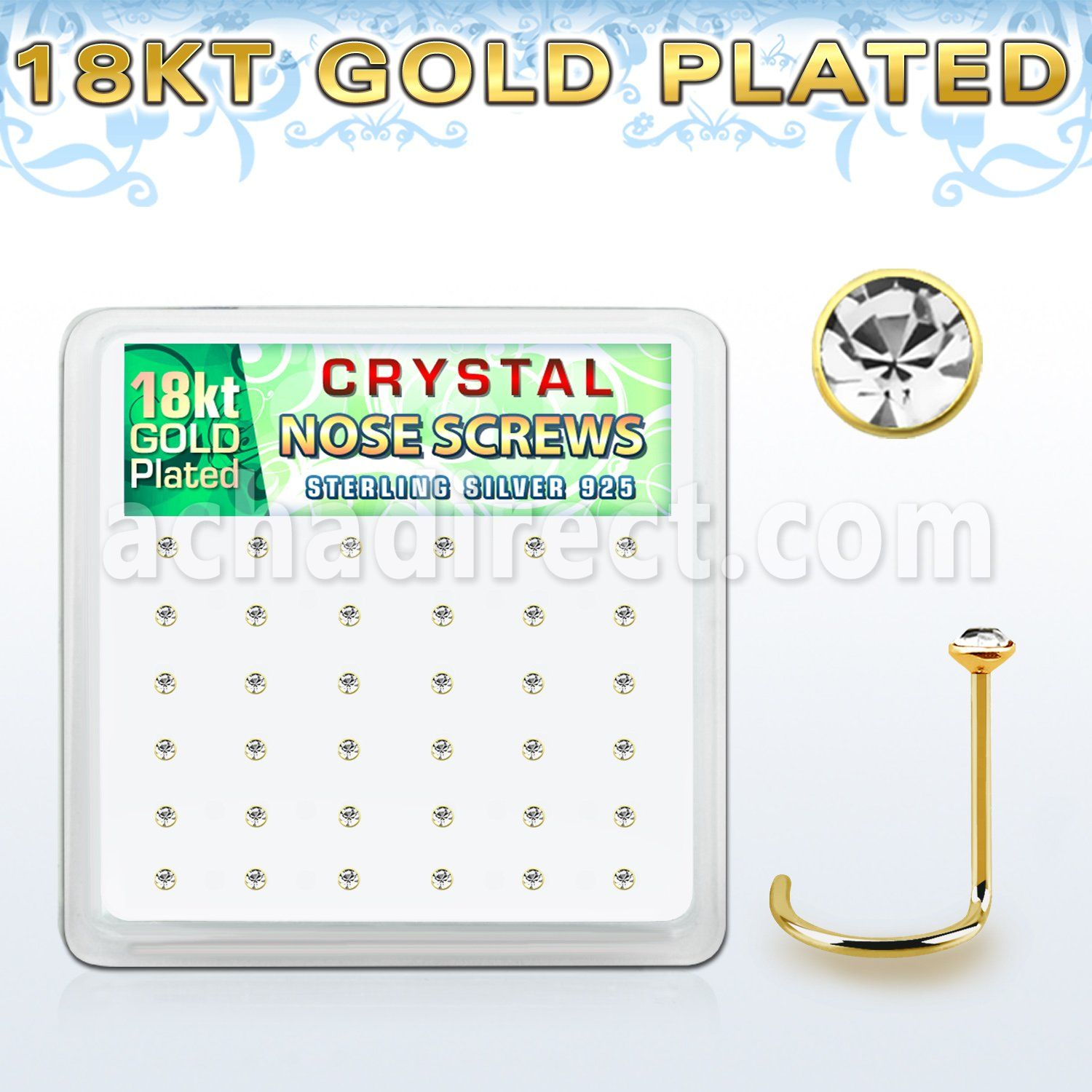 18nwbxc caja display 36 piercings nariz l plata 925 oro 18 kts 0 6mm cristal 1 5mm distribuidor mayorista