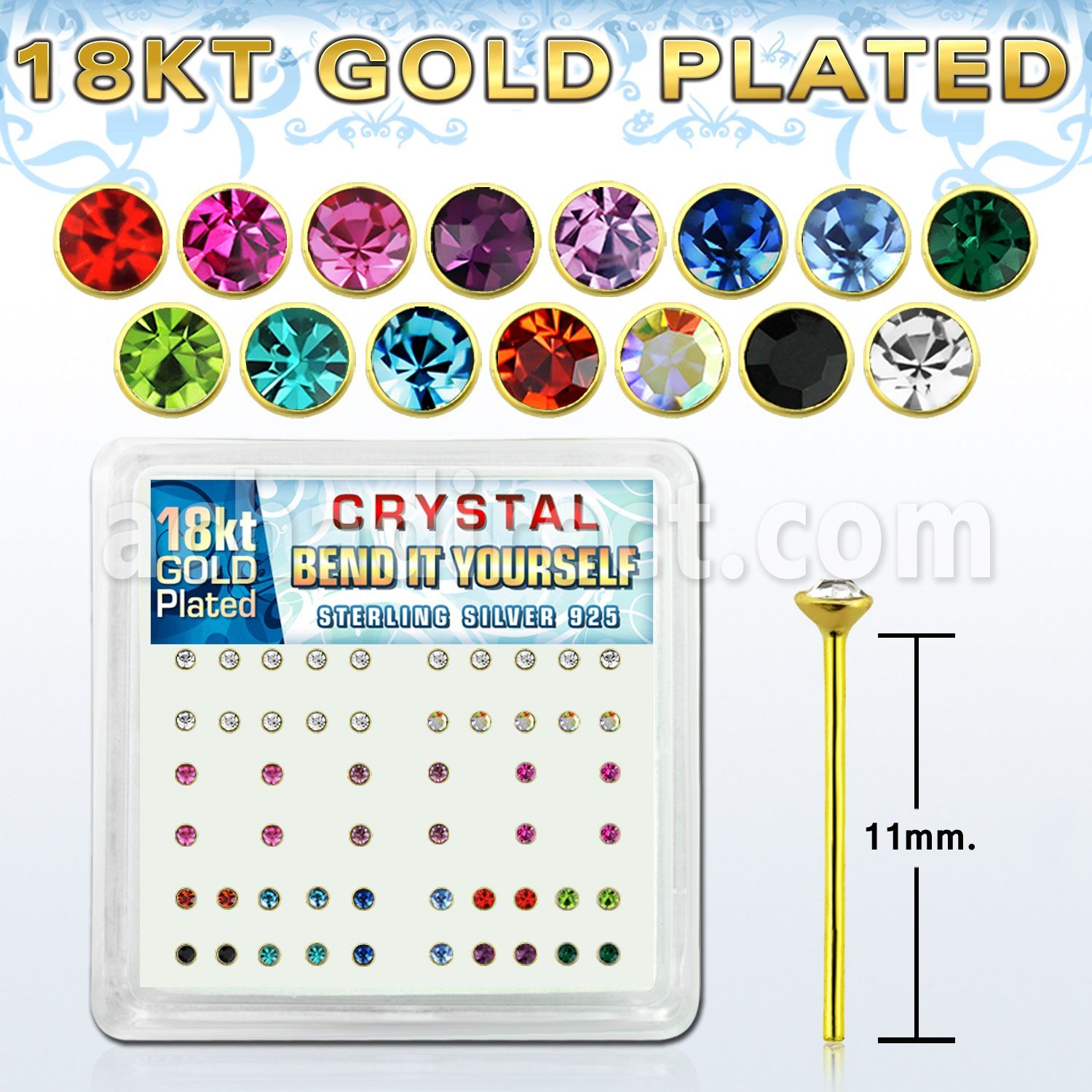 18nybxm caja display piercing nariz doblar tu mismo plata esterlina 925 0 6mm cristal redondo 1 5mm oro 18 kts venta