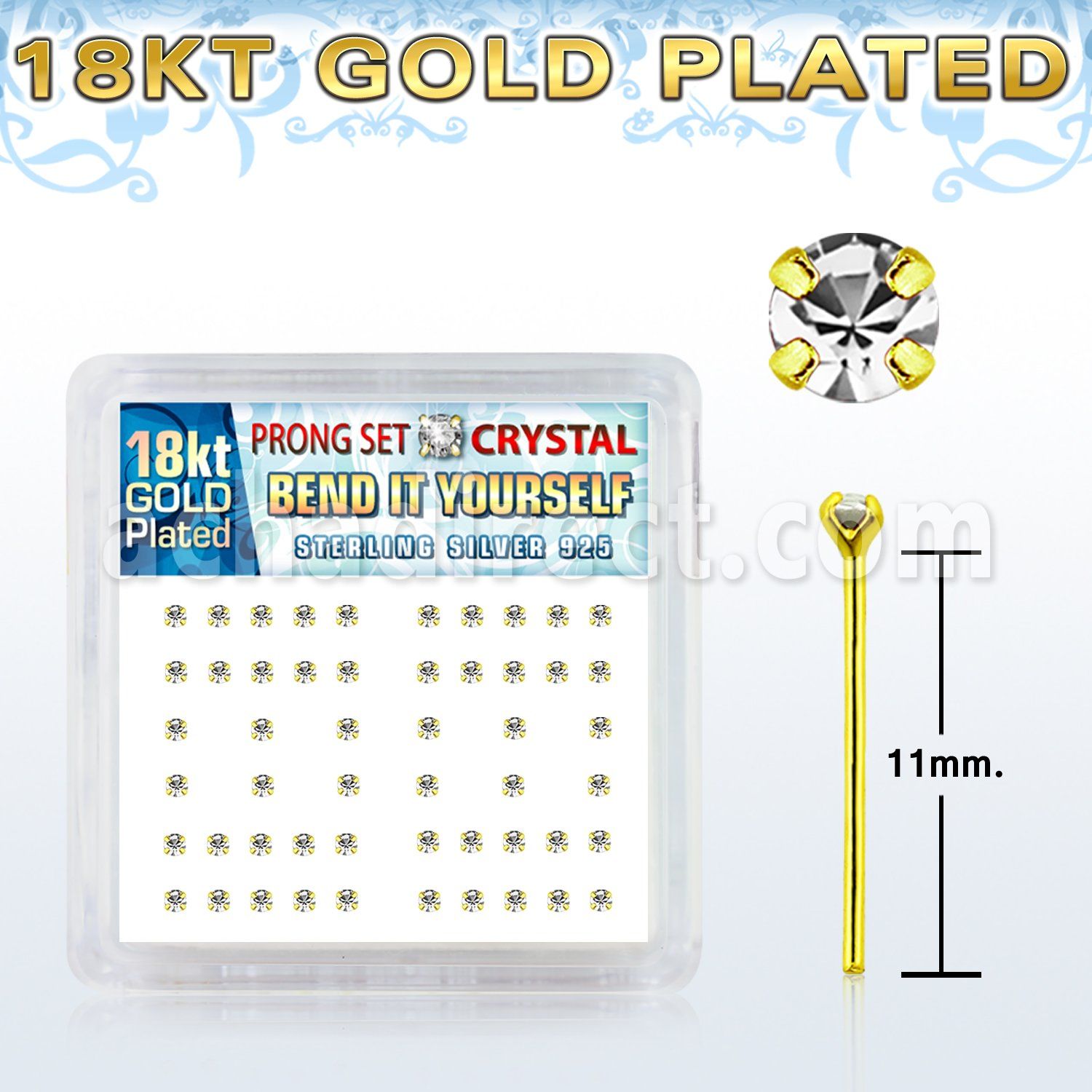 18nypxc caja display piercing nariz doblar tu mismo plata esterlina 925 0 6mm cristal claro redondo 1 5mm oro 18 kts venta