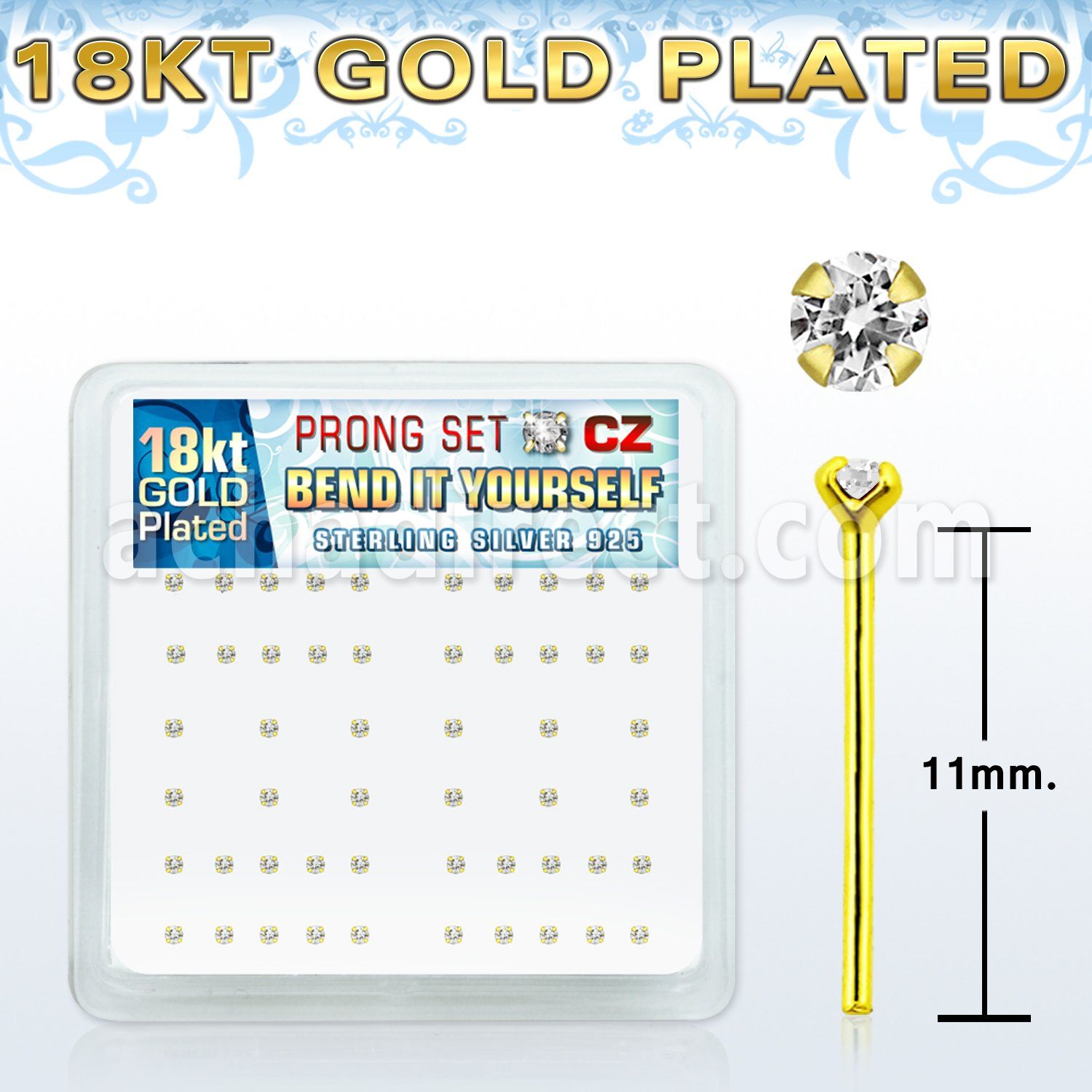 18nyzbc display piercing nariz doblar tu mismo plata esterlina 925 0 6mm oro 18 kts zirconia clara redonda 1 5mm distribuidor