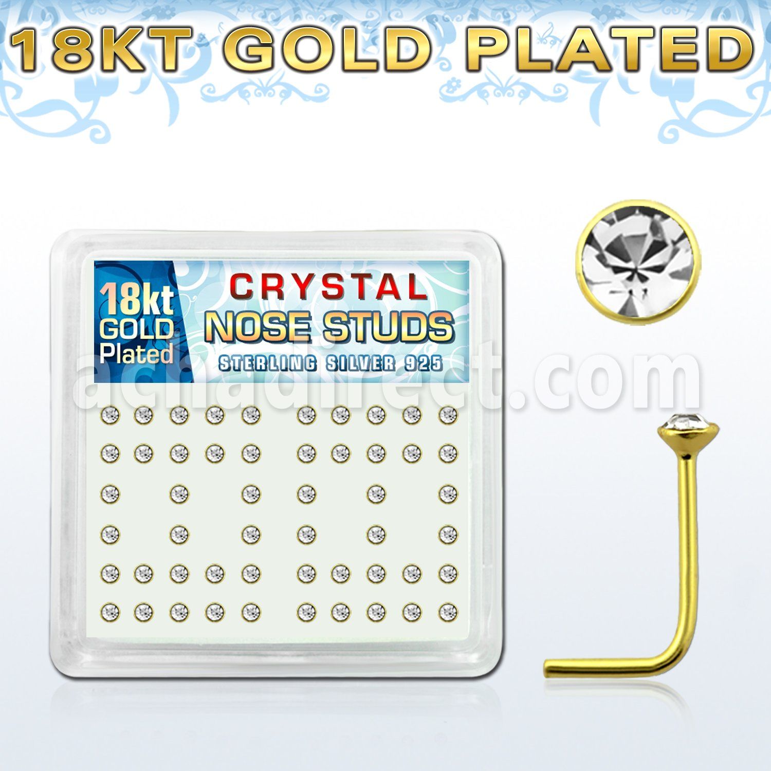 18s14xc caja display piercing nariz l plata 925 0 6mm oro 18 kts cristal claro redondo 2mm distribuidor mayorista