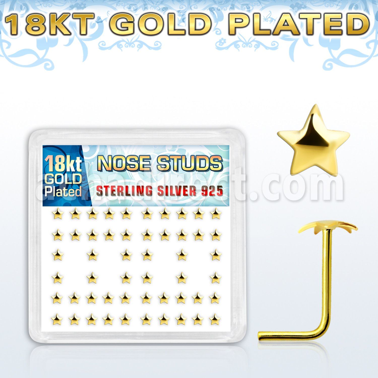 18sxvsar caja piercing nariz l plata 925 0 6mm estrella oro 18 kts distribuidor
