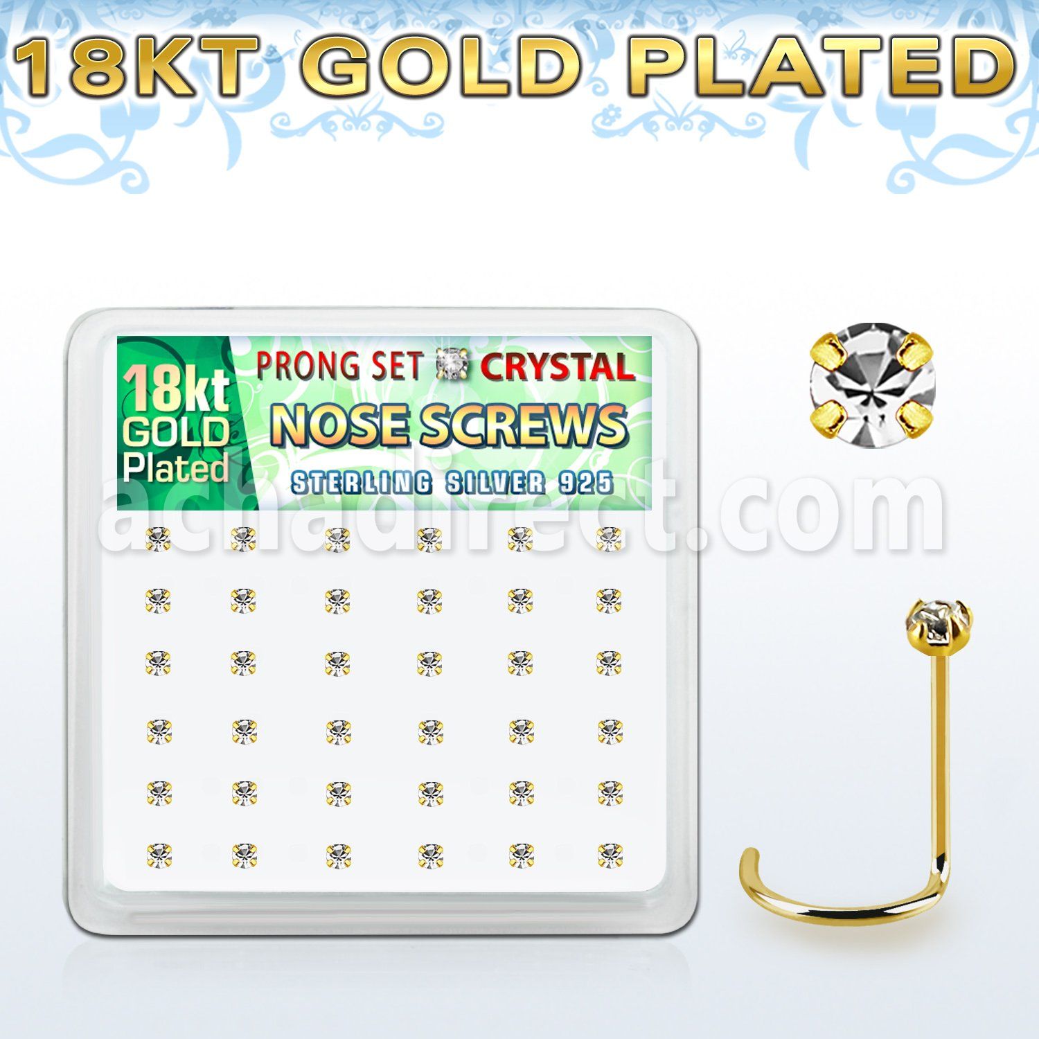 18wp14xc caja display 36 piercings nariz l plata 925 oro 18 kts 0 6mm cristal 2mm distribuidor