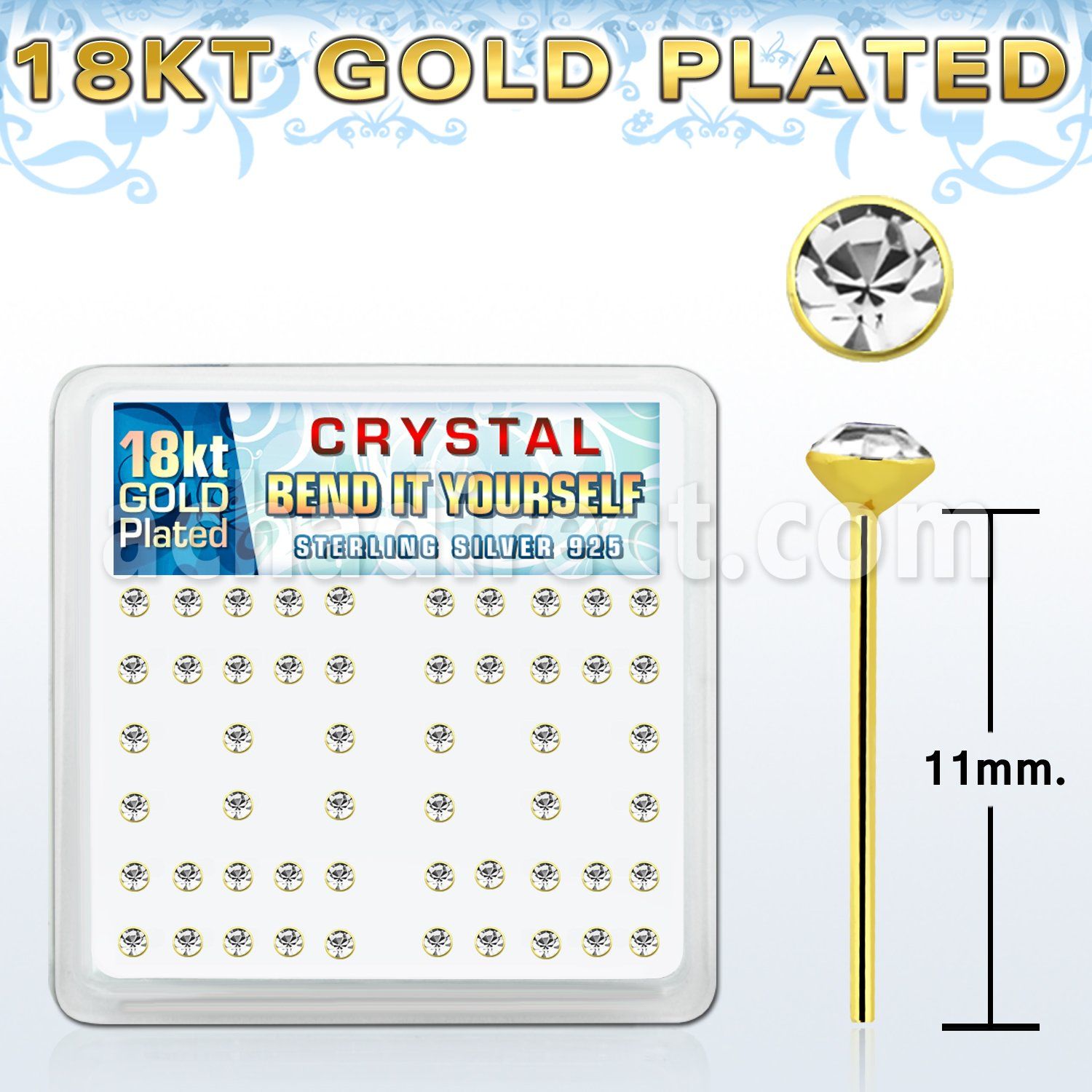 18y19xc caja display piercing nariz doblar tu mismo plata esterlina 925 0 6mm oro 18 kts cristal claro 2 5mm mayorista