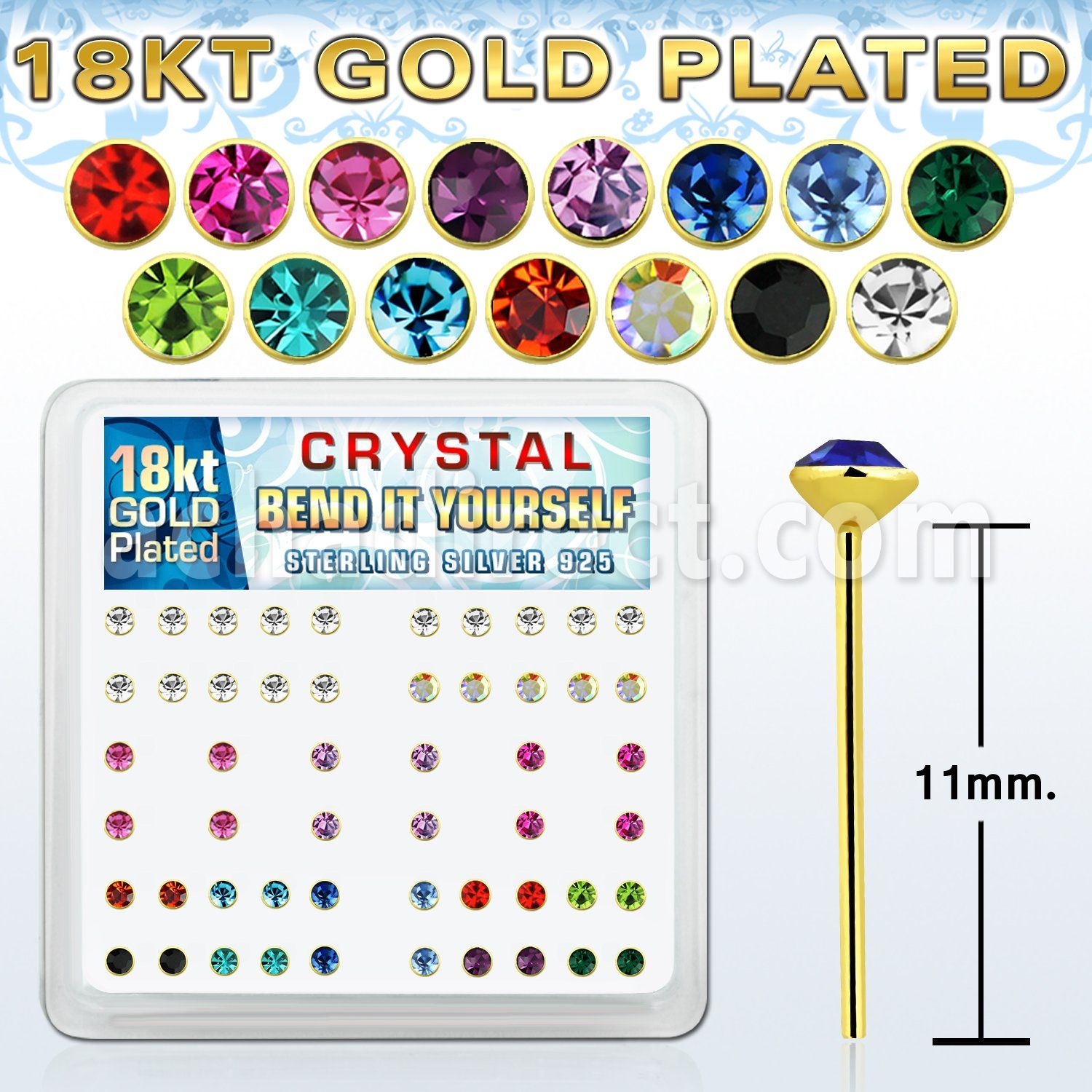 18y19xm caja display piercing nariz doblar tu mismo plata esterlina 925 0 6mm oro 18 kts cristal 2 5mm al por mayor