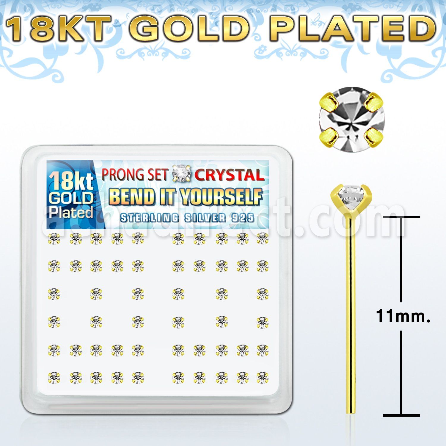 18yp19xc caja display piercing nariz doblar tu mismo plata esterlina 925 0 6mm oro 18 kts cristal claro 2 5mm mayorista