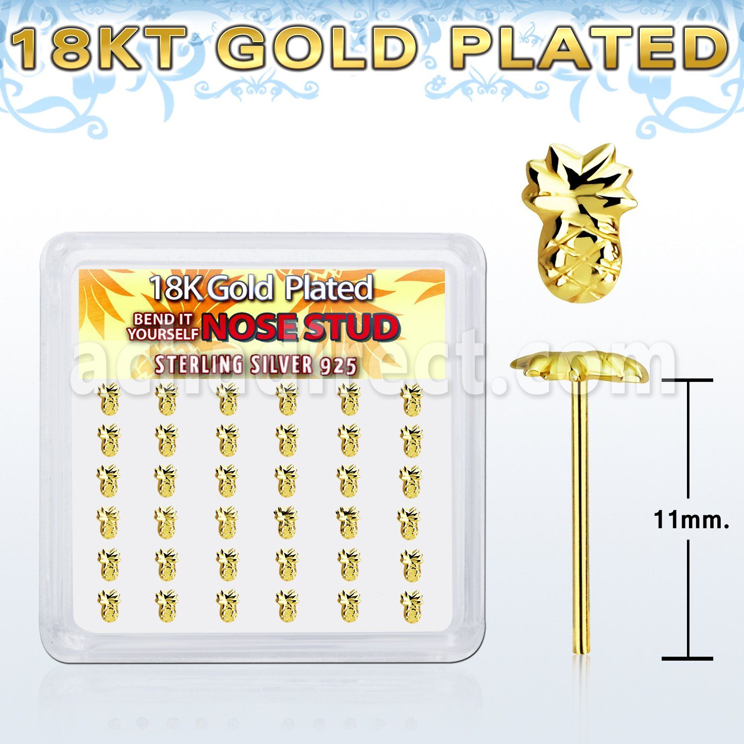 18yvpa36 caja display 36 piercing nariz doblar tu mismo plata 925 0 6mm oro 18 kts pina distribuidor mayorista