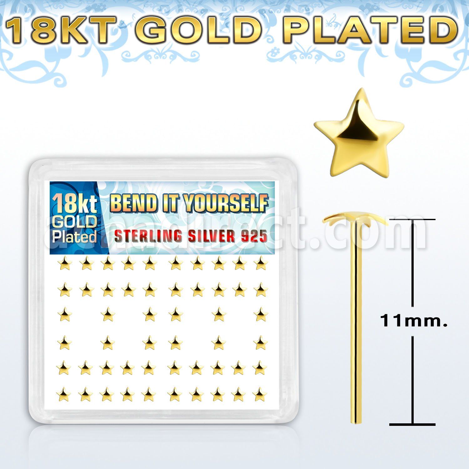 18yxvsar caja piercing nariz doblar tu mismo plata esterlina 925 0 6mm estrella oro 18 kts distribuidor mayorista