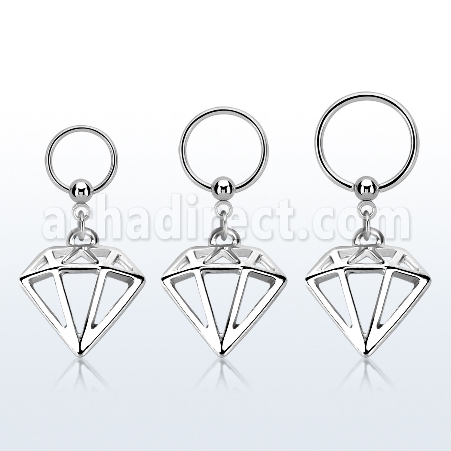 316l steel ball closure ring w a diamond dangling