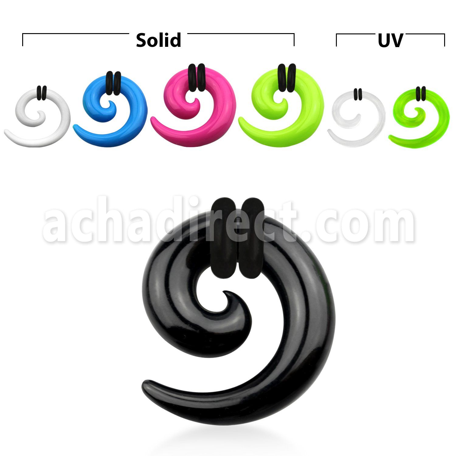 accor expansor espiral acrilico solido colores uv anillos goma venta