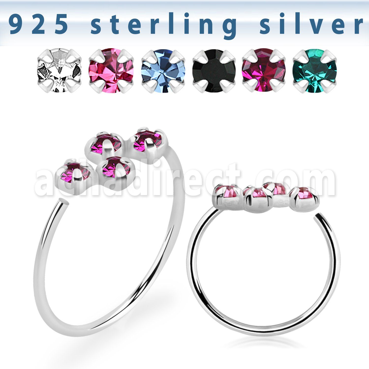 aghpm22 silver seamless nose ring 22g four crystals