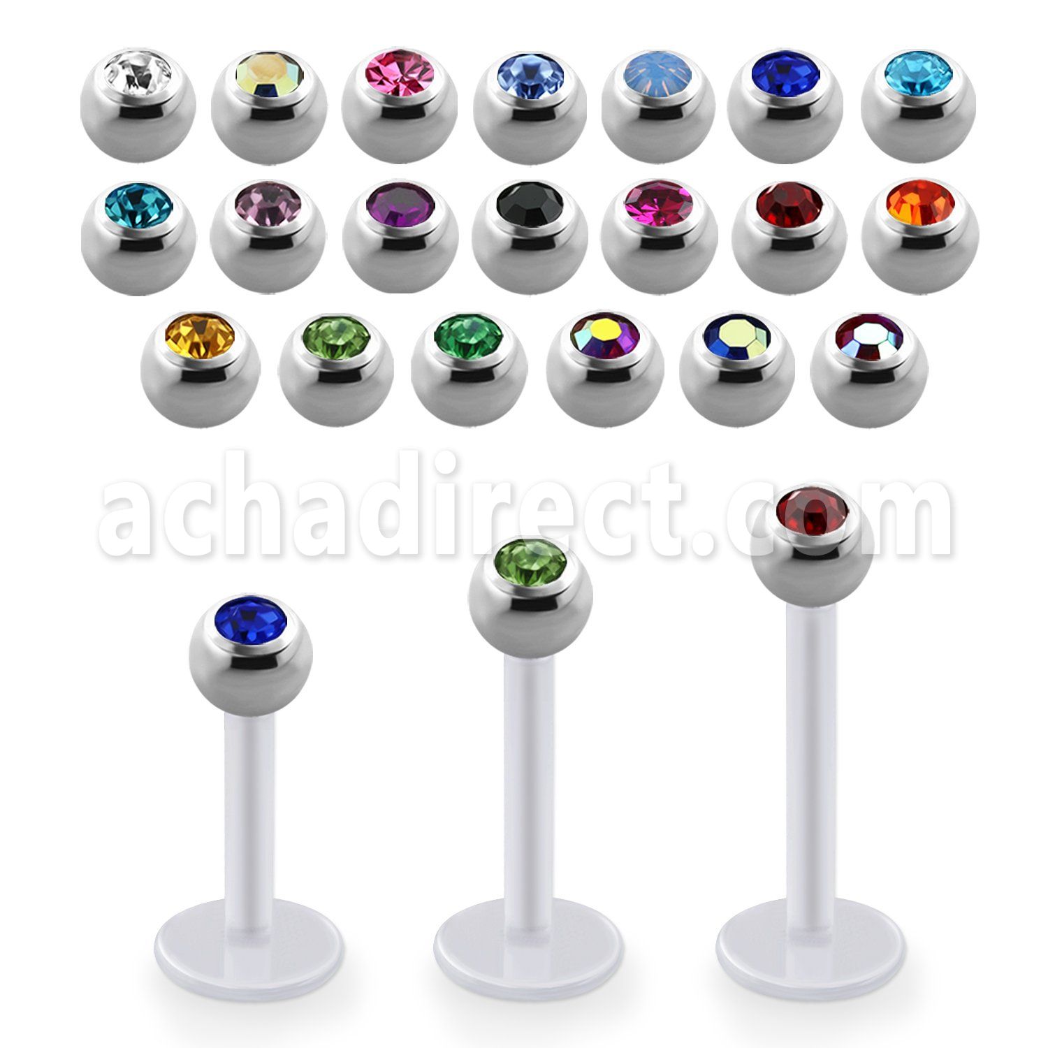 albjb3 labret bio flex bolas acero 316l brillo espejo 3mm cristal bisel venta
