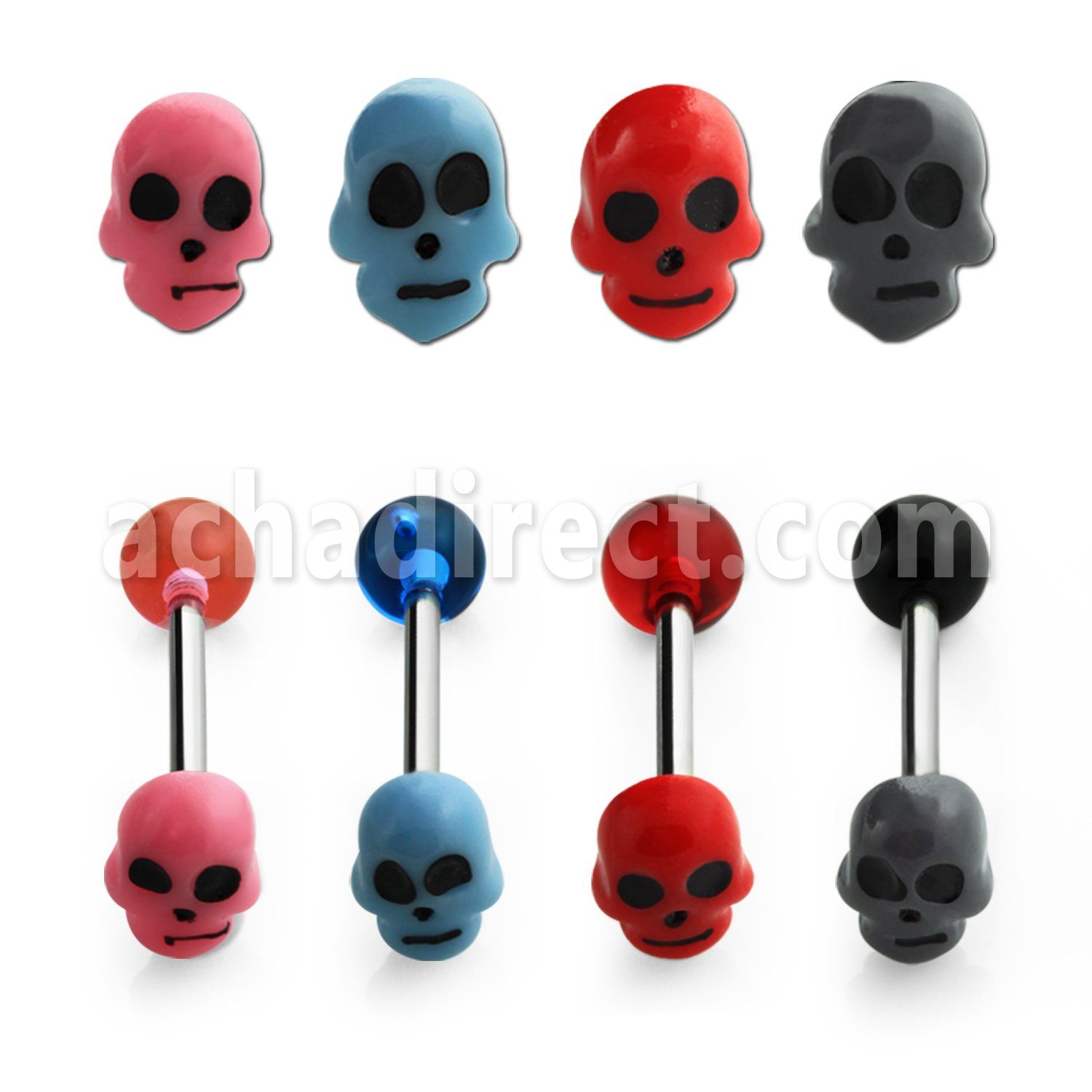 bbask1 barbell lengua acero quirurgico calavera bola 6mm 16mm al por mayor