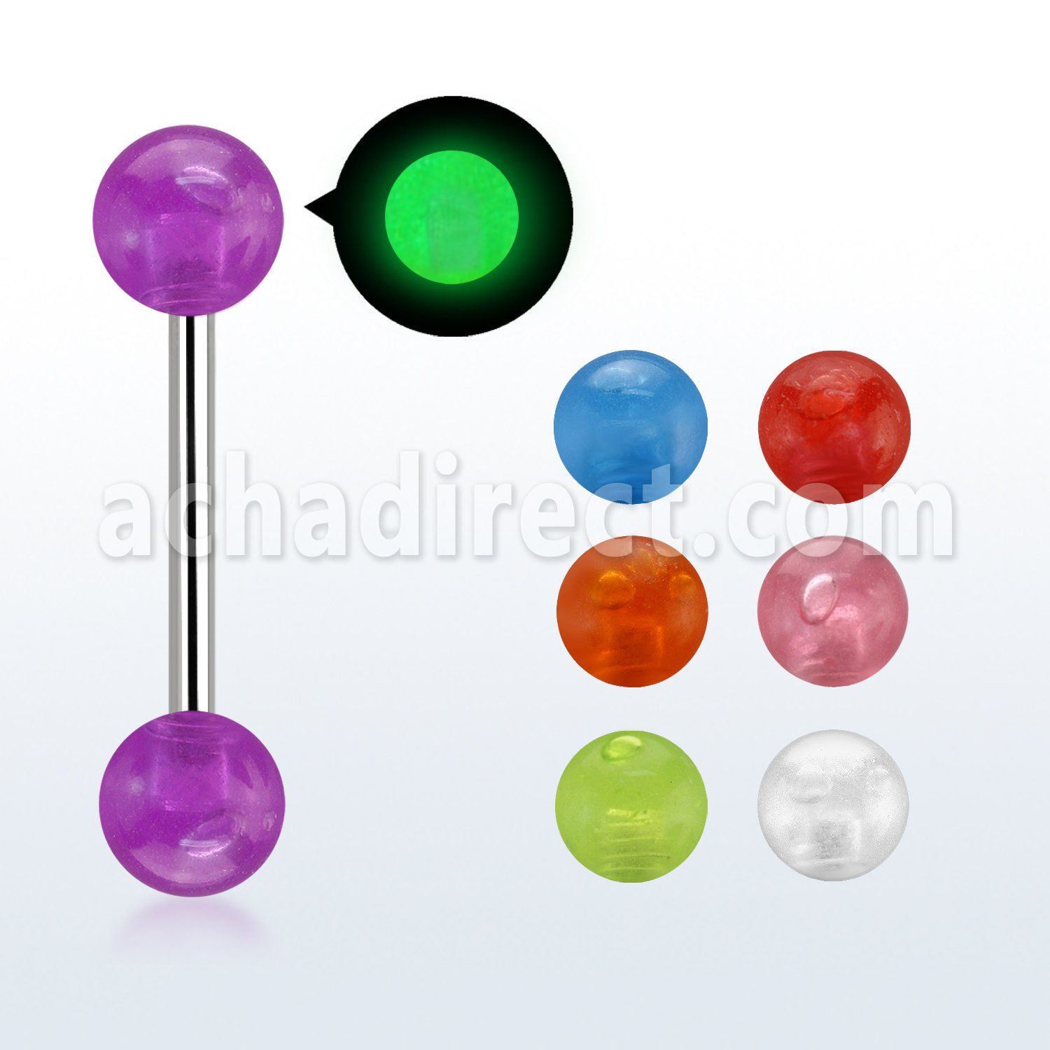 bbbgl barbell lengua acero quirurgico 316l bolas 6mm brillan oscuridad 16mm distribuidor mayorista