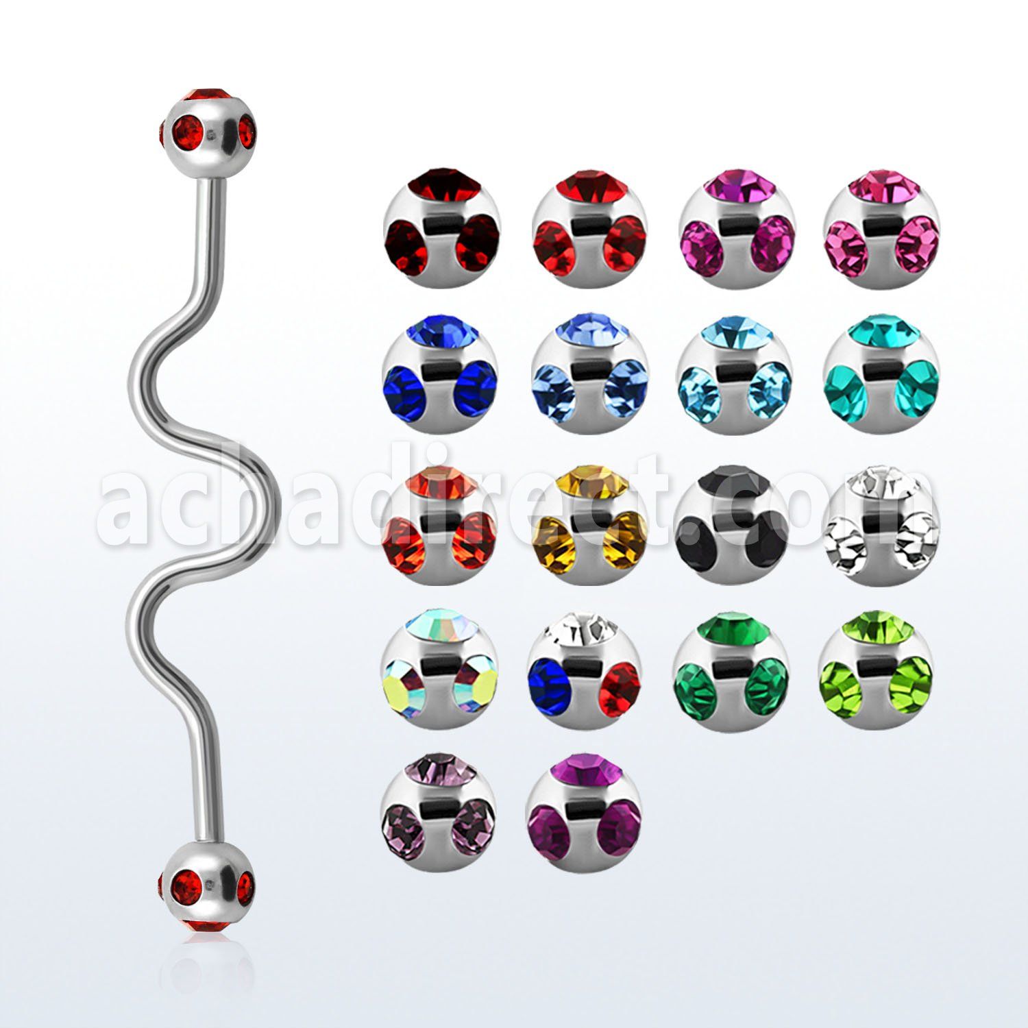 bbcj barbell industrial zig zag acero quirurgico bolas multi joya 5mm al por mayor