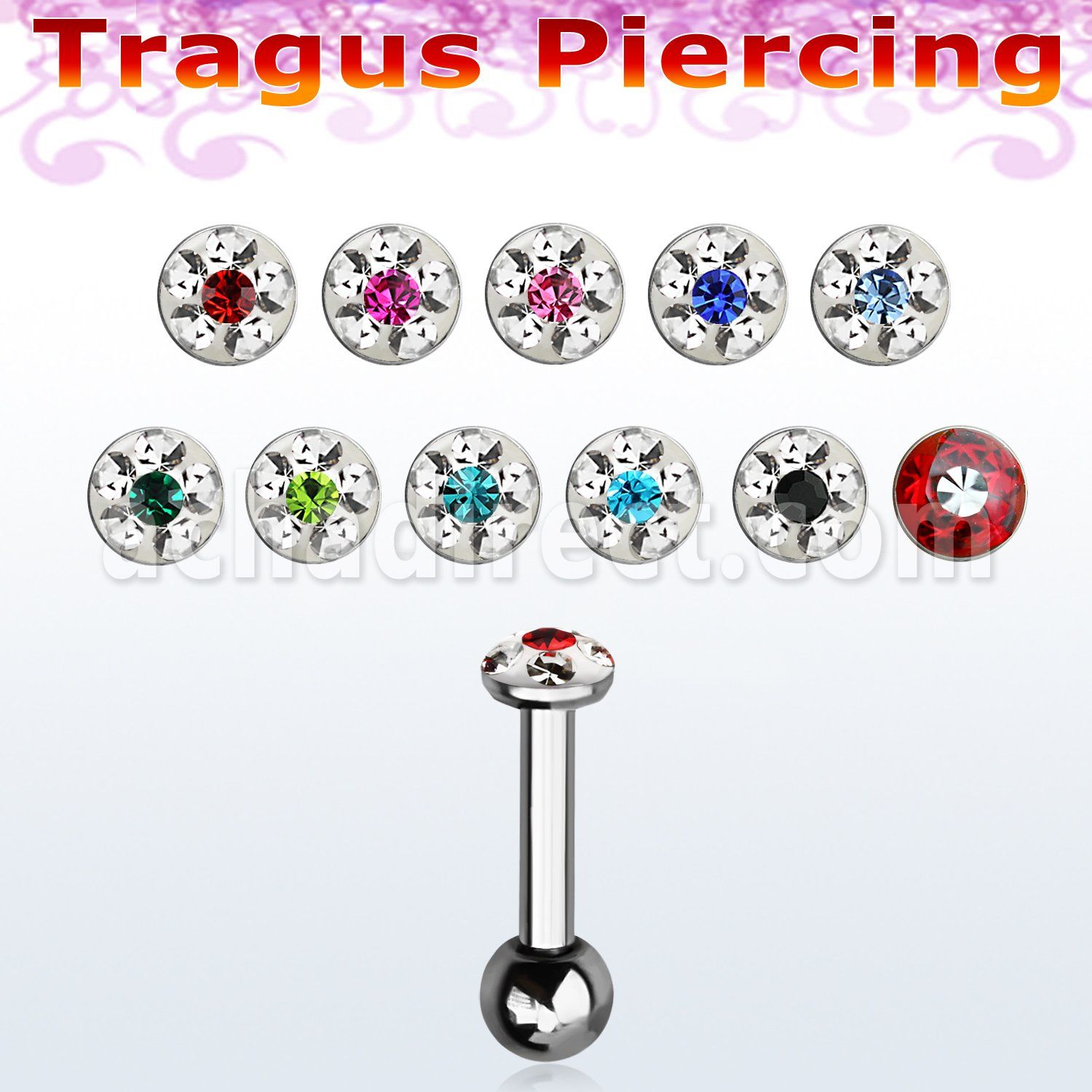 bber38b barbell tragus para cartilago acero quirurgico cristal claros ferido cristal color bola 3mm distribuidor mayorista