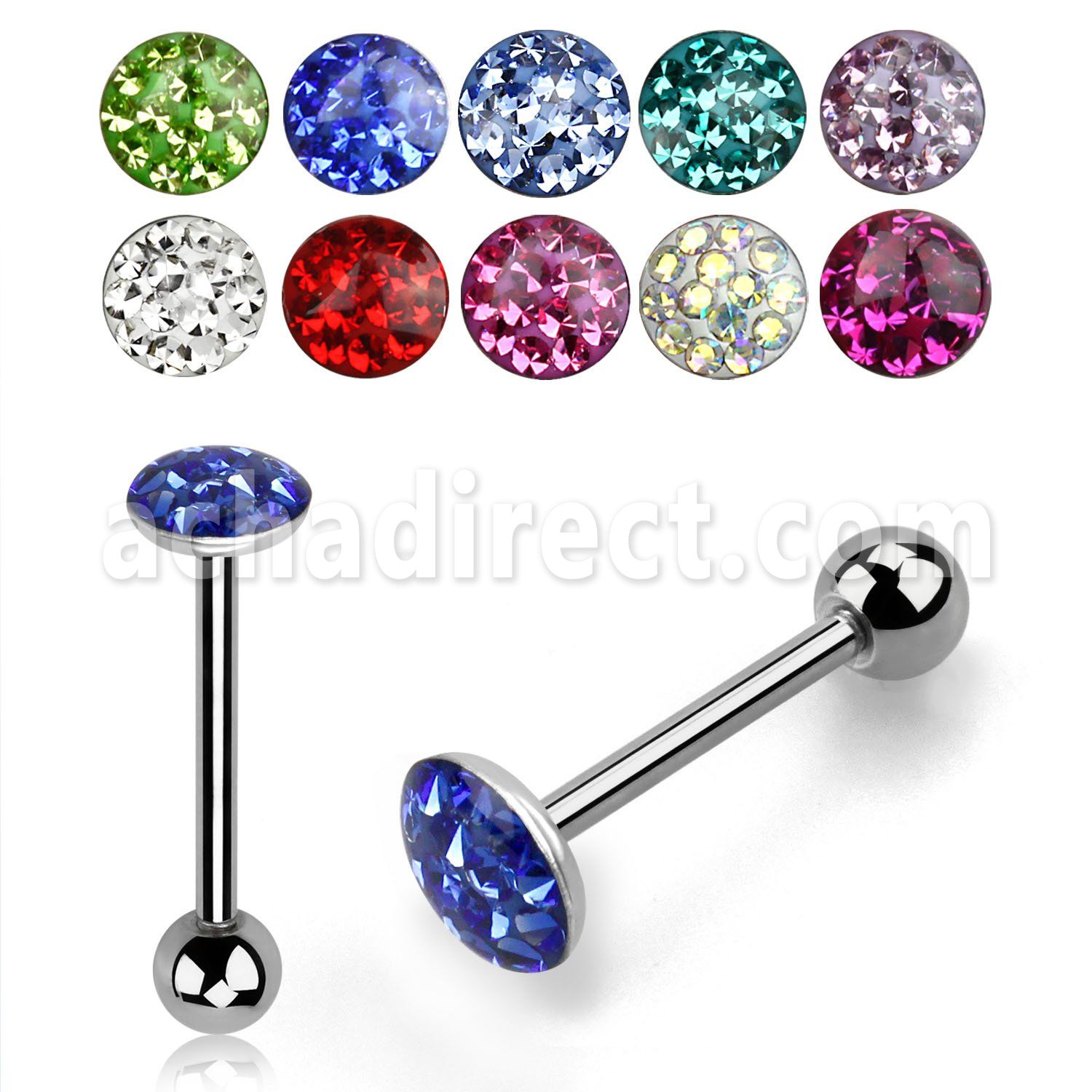 bbfc2x barbell lengua acero quirurgico bola acero 5mm 6 2mm cristal ferido 16mm al por mayor