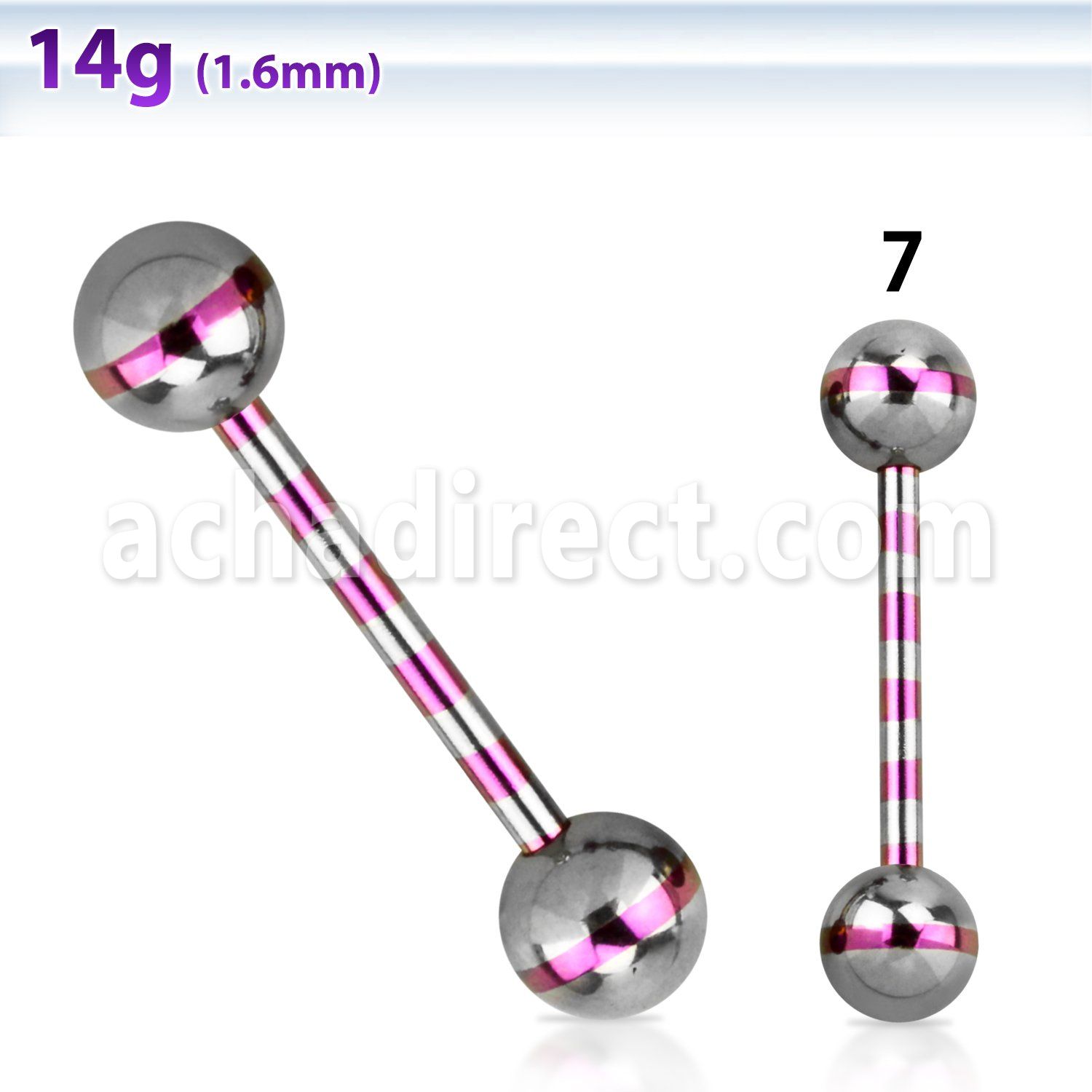 bbgtrb barbell lengua acero quirurgico pvd rayas bolas 6mm 16mm mayorista