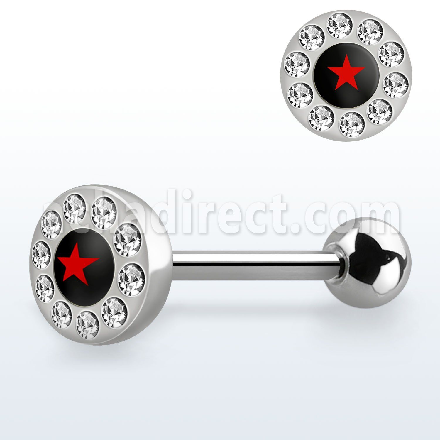 bbloc3 barbell lengua acero quirurgico logo estrella rojo cristal claros 16mm distribuidor