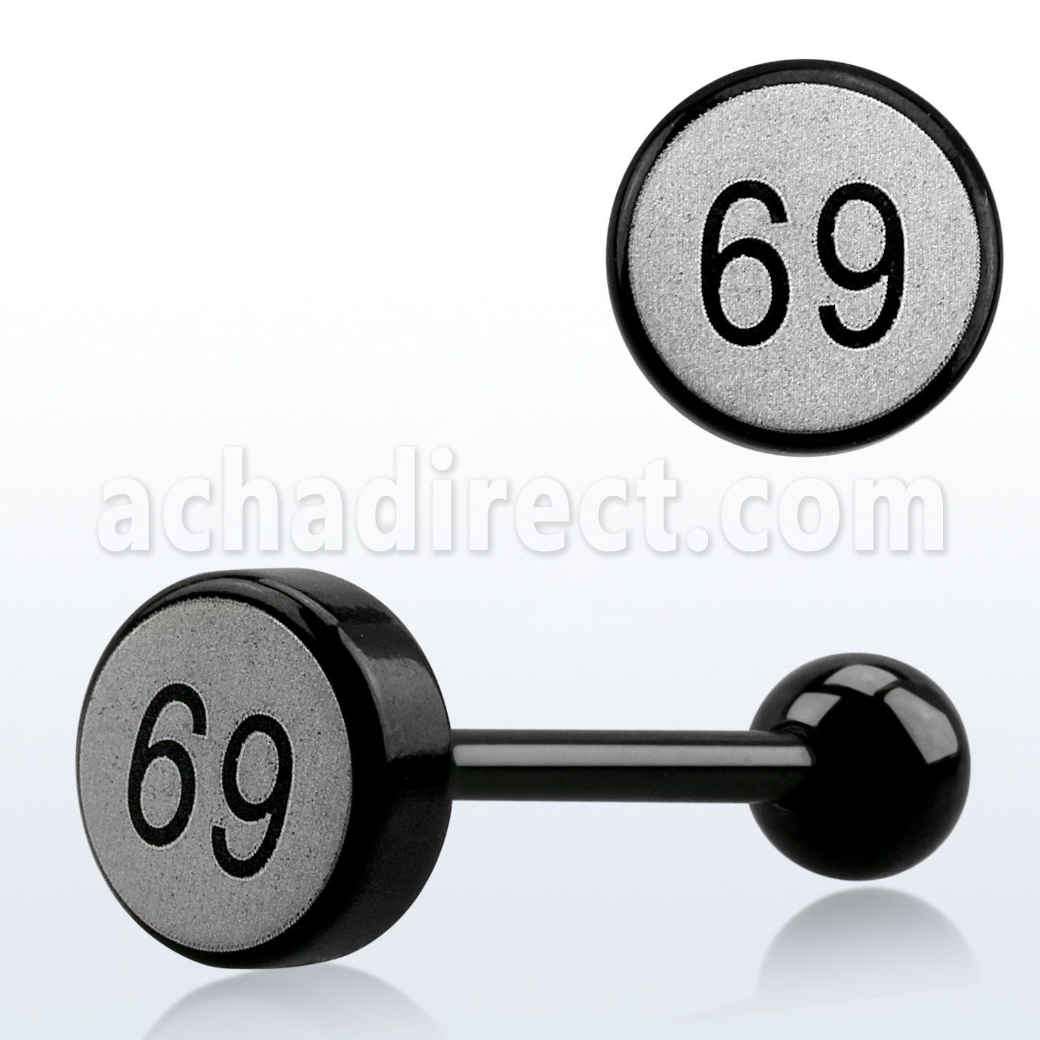 bbls10 barbell lengua acero quirurgico anodizado negro redonda 8mm logo 69 bola 6mm 16mm al por mayor