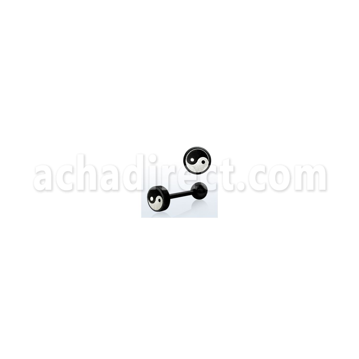 bbls6 barbell lengua acero quirurgico anodizado negro redonda 8mm logo ying yang bola 6mm 16mm distribuidor