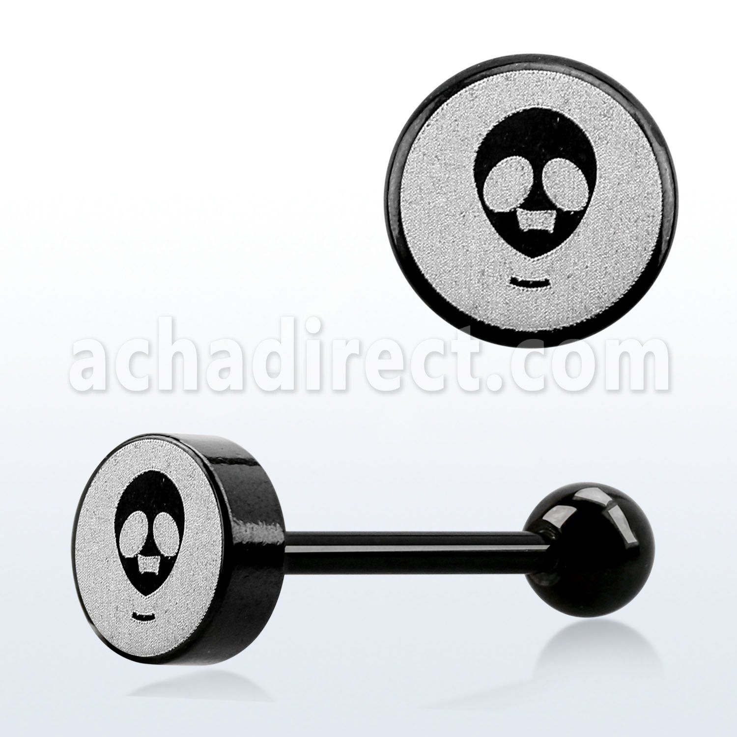 bbls9 barbell lengua acero quirurgico anodizado negro redonda 8mm logo calavera cortado laser bola 6mm 16mm mayorista