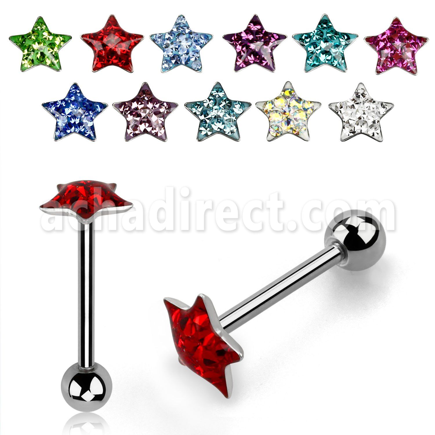 bbmtj2 barbell lengua acero quirurgico estrella cristal ferido bola acero 5mm 16mm distribuidor mayorista