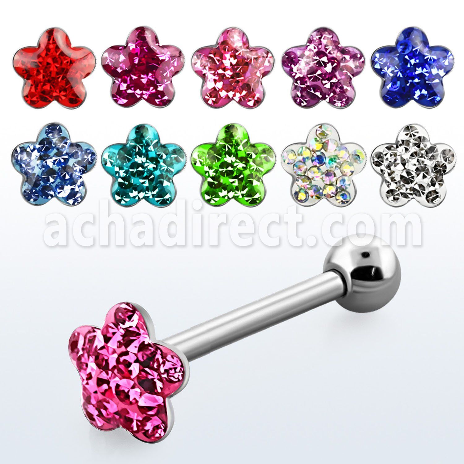 bbmtj6 barbell lengua acero quirurgico flor cristal ferido bola acero 5mm 16mm al por mayor