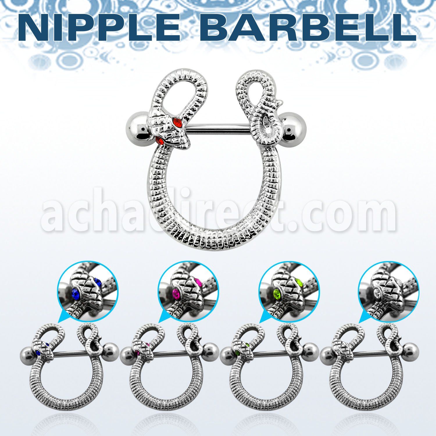 bbnpd8 barbell pezon acero quirurgico serpiente ojos cristal 16mm distribuidor mayorista