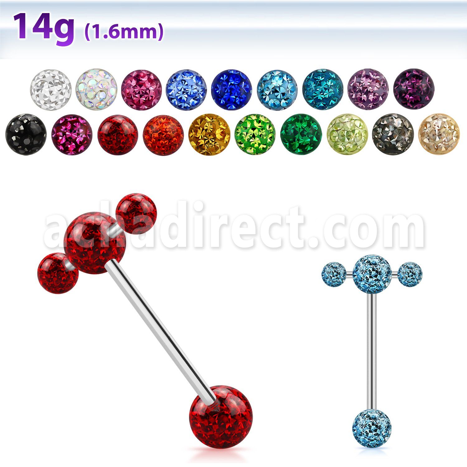 bbspnfr barbell lengua cruzado acero 316l bolas 6mm barra cruzada bolas 3mm multi cristal 58 16mm mayorista