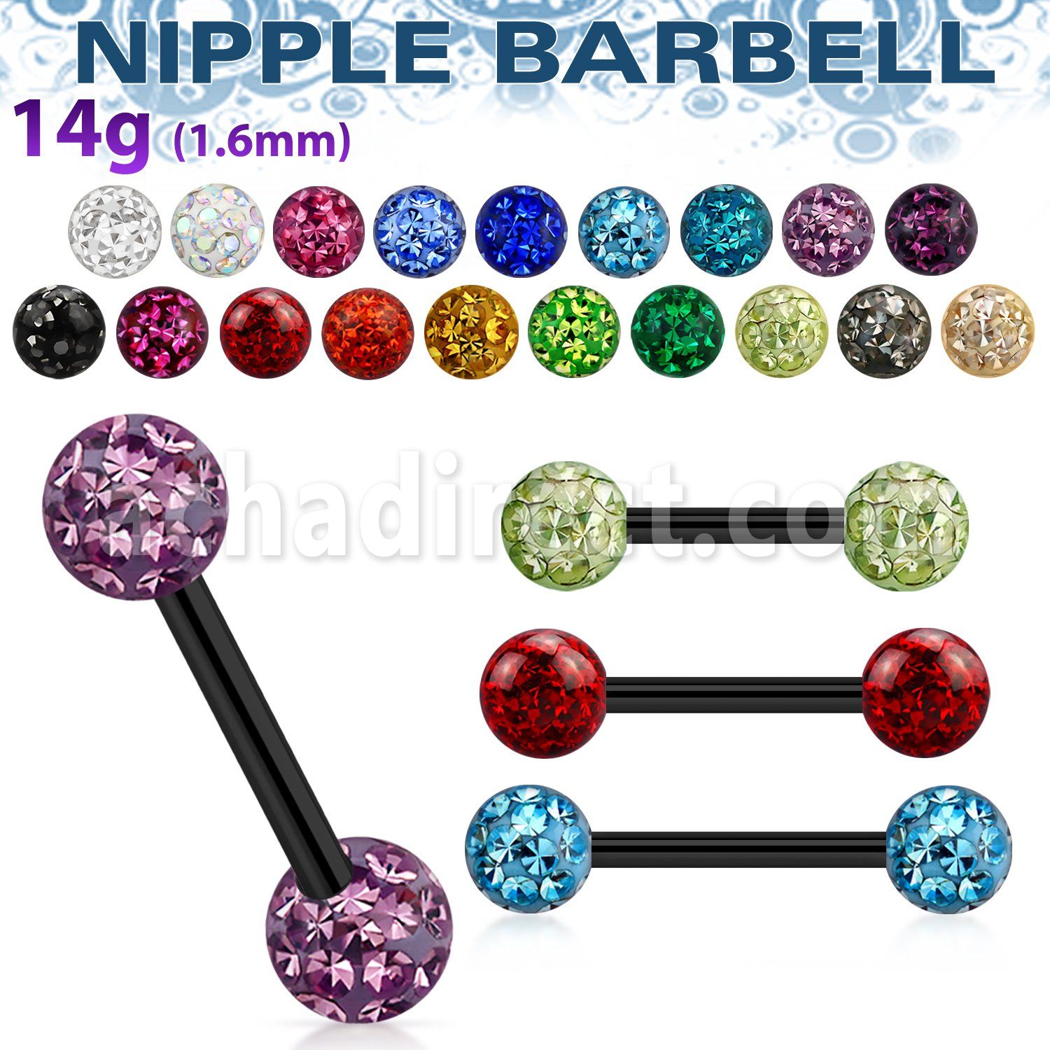 bbt2fm barbell pezon acero quirurgico anodizado bolas multi cristal ferido 5mm mayorista