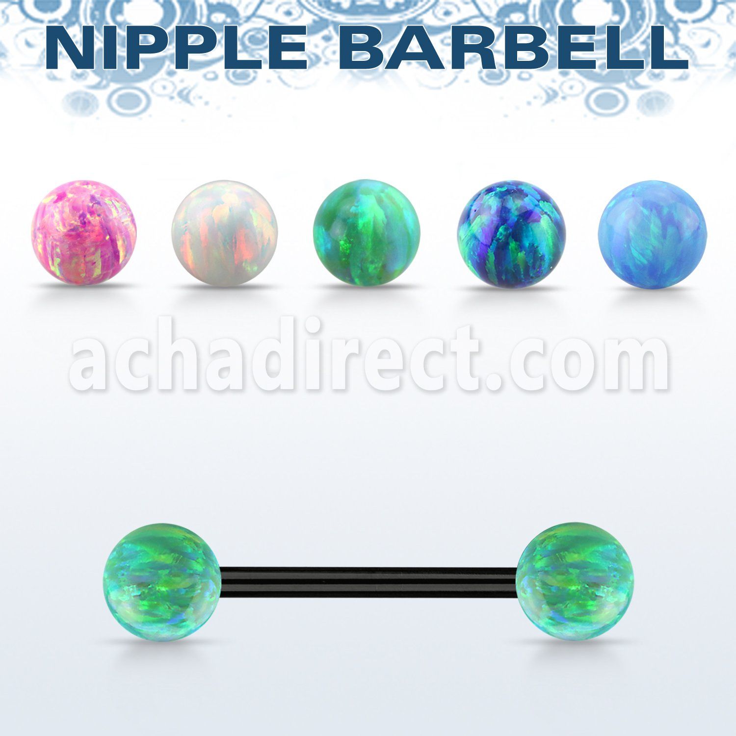 bbt2om barbell pezon acero quirurgico anodizado bolas opalo 5mm al por mayor