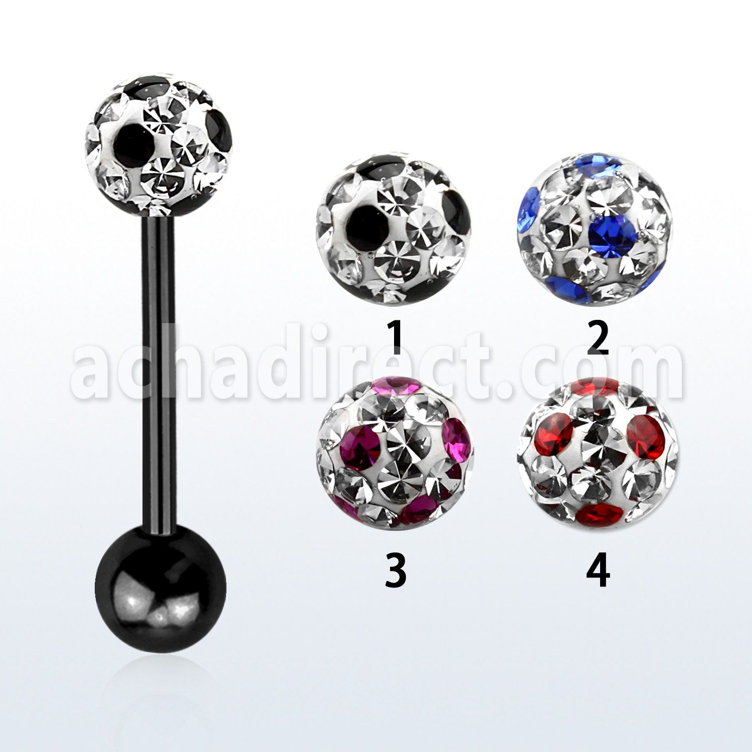 bbtfr6a barbell lengua acero quirurgico anodizado bola multi cristal ferido 6mm puntos bola anodizada 6mm distribuidor
