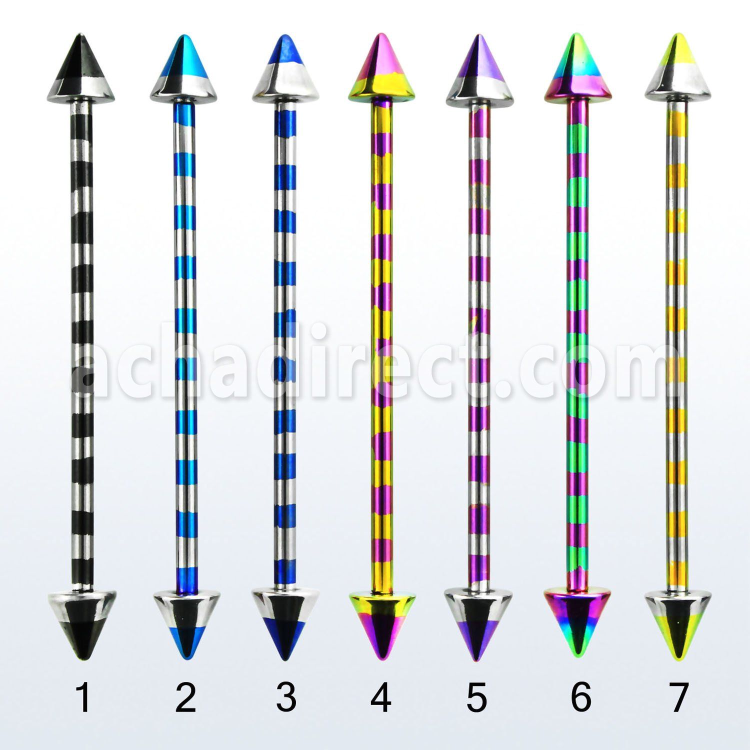 bbtnrb barbell industrial acero quirurgico pvd rayas cebra conos 5mm venta