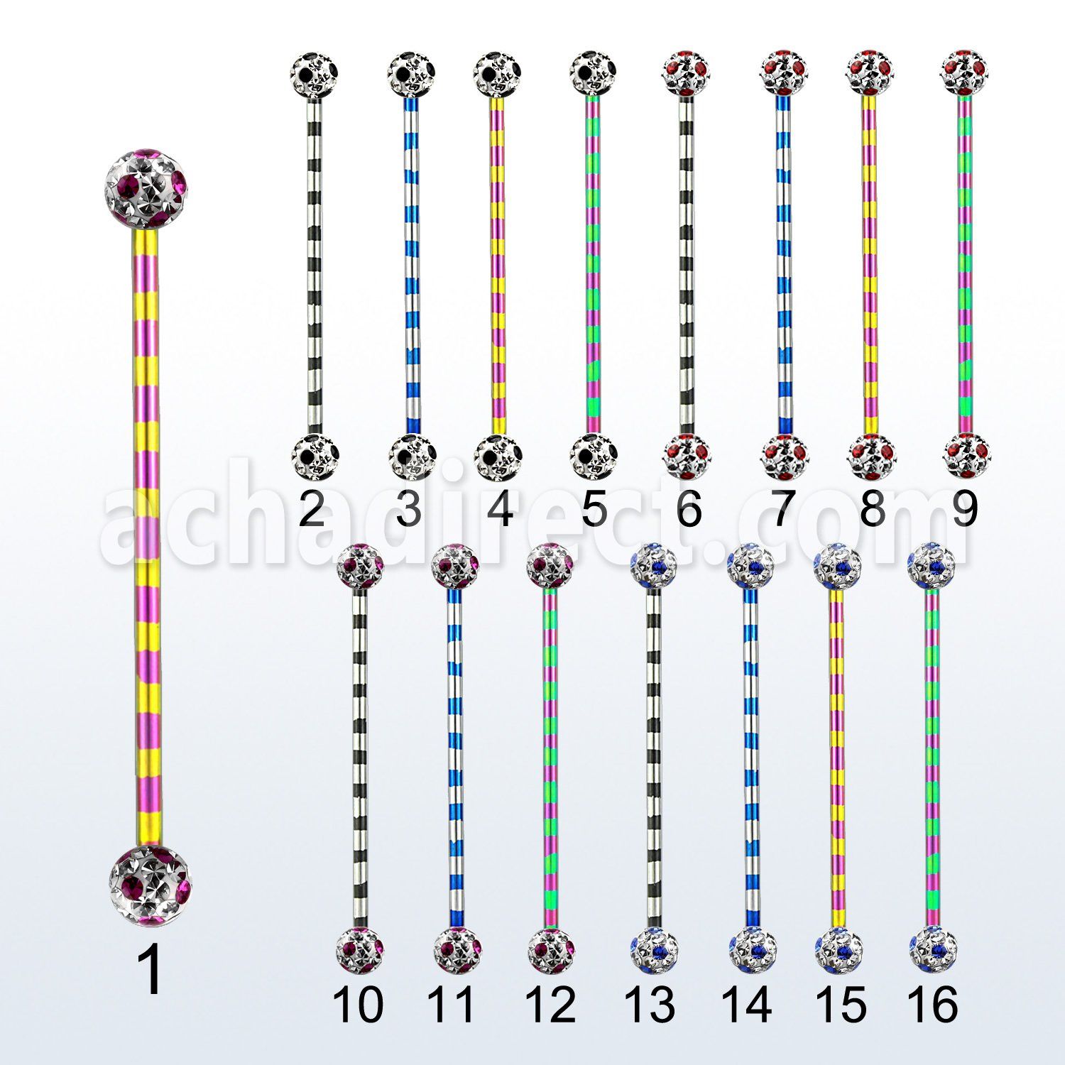 bbtrfr5a barbell industrial acero quirurgico pvd rayas cebra bolas multi cristal ferido 5mm puntos distribuidor mayorista