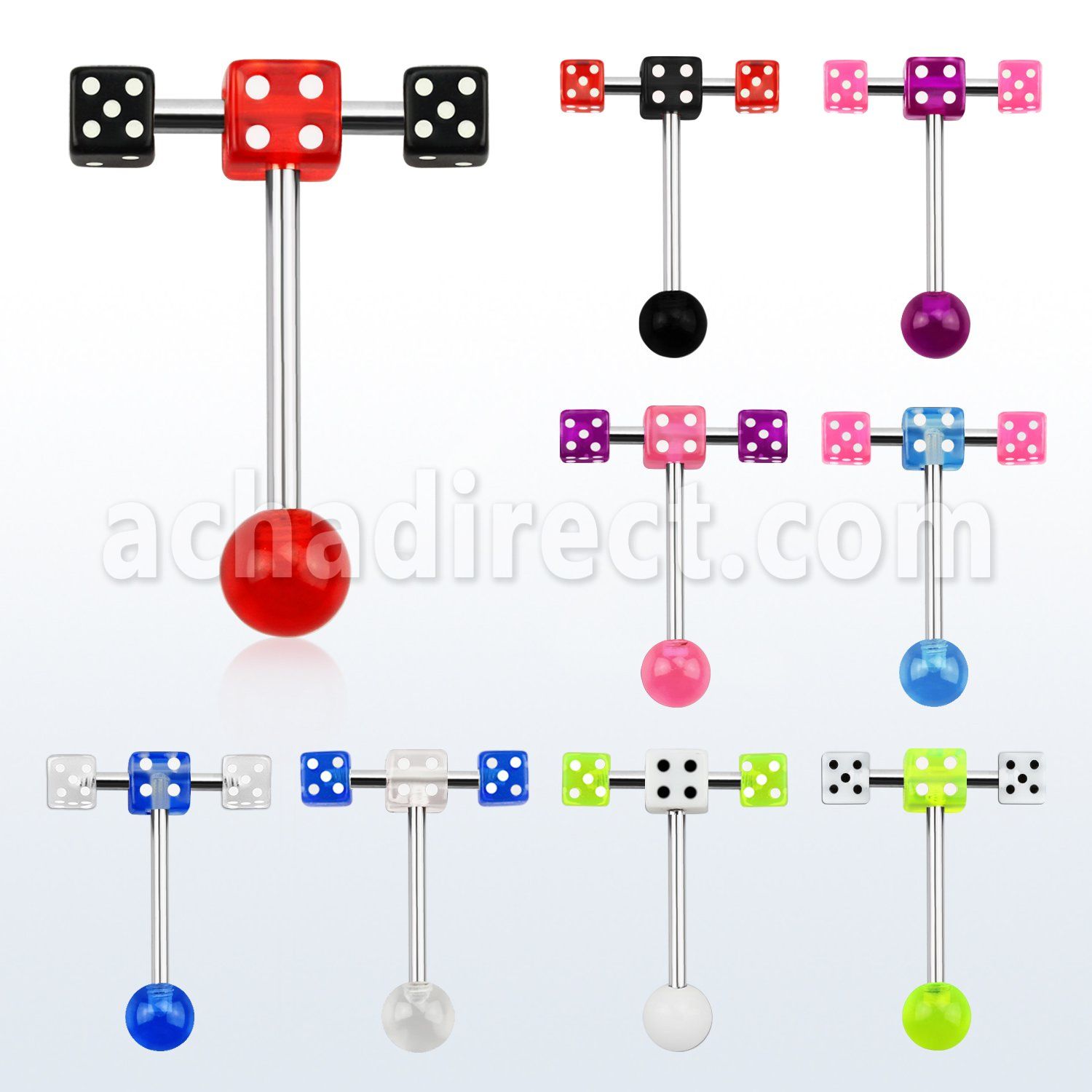 bbvdspn2 barbell lengua acero quirurgico dado acrilico uv 5mm cruzado por barbell 8mm dados 4mm 16mm distribuidor mayorista